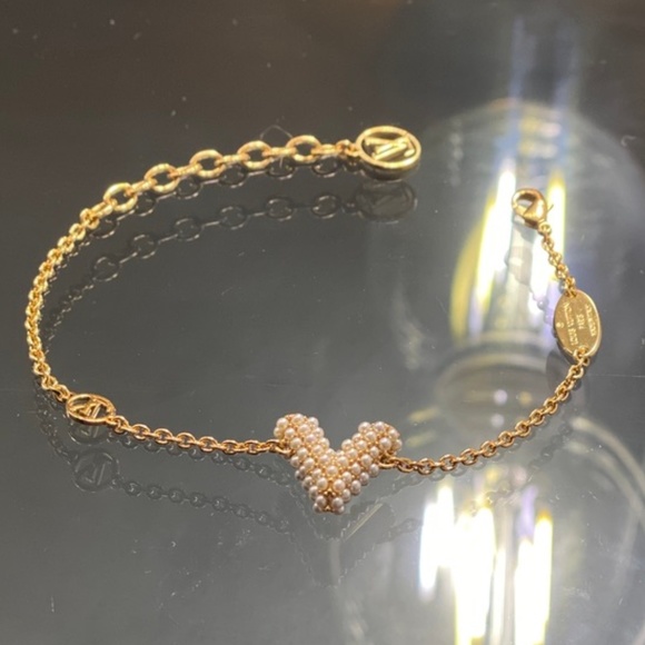 Louis Vuitton Jewelry - RARE! Louis Vuitton "V" Motif Gold Pearl Bracelet